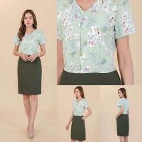 ราคา เดรสทำงาน คอวี ลายดอก สีขาวม่วง สีฟ้า สีเขียว (21582700782)