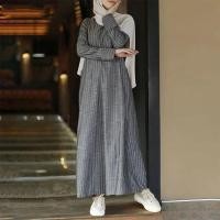 ราคา ชุดเดรสผ้าฝ้ายชุดกระโปรงยาว busana Casual ย้อนยุคแฟชั่นสำหรับผู้หญิงทรงหลวมใส่ได้ทุกฤดู (22101081033)