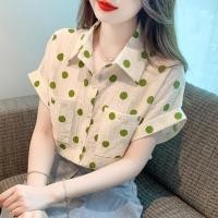 ราคา Polka Dot Shirt Women Short Sleeve Chiffon Blouse Korean Style Summer Fashion Loose Tops 2023 (19830554800)