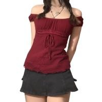 ราคา Local 2 3 Days Delivery Women s Lace Flower Crochet Tops Cap Sleeve Low Cut Drawstring T shirt Female Off Shoulder Clothing (22593393600)