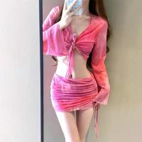 ราคา ชุดว่ายน้ำ bikini เซ็กซี่ ชุดบิกินี่ ชุดว่ายน้ำแขนยาว 4 ชิ้น (22303684268)