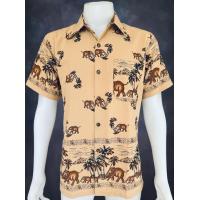 ราคา เสื้อผ้าฝ้าย ผ้าพื้นเมือง คอเชิ้ตพิมพ์ช้าง กระดุมกะลา ผ่าหน้า แขนสั้น สีพื้นน้ำตาล (21894488550)