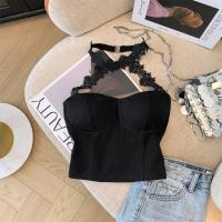 ราคา H H พร้อมส่ง FY2234 J เสื้อเกาะอก มีฟองน้ำ แต่งโชเกอร์ลายลูกไม้ น่ารักมาก สีพื้นขาวดำ (22435420469)