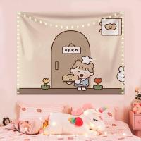 ราคา การ์ตูนหมีน้อยตกแต่งกระต่ายแขวนผนังพื้นหลัง3D พิมพ์ผ้าม่านบ้านห้องนั่งเล่นห้องนอนตกแต่ง Ins (10804325179)