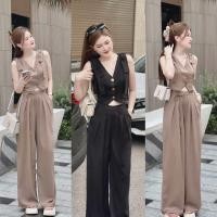 ราคา ชุดเซ็ตขายาว ชุดขายาวชุดทำงาน เสื้อครอปแขนกุด กางเกงขายาวทรงสวย (22780831371)