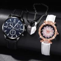 ราคา Kegllect 4ชิ้นสายหนังนาฬิกาควอทซ์คู่นาฬิกาสำหรับทั้งหญิงและชายลำลองเล็กน้อยจับคู่กับสร้อยคอคู่รัก (22627244626)