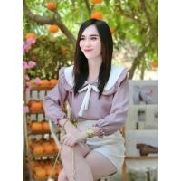 ราคา เสื้อคอบัว สีพาลเทล ผูกโบว์น่ารักๆ (21679201477)