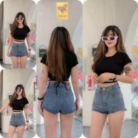 ราคา MBell กางเกงยีนส์ขาสั้นเอวสูงผ้ายีนส์ไม่ยืดงานป้าย BBJeans แบบขารุ่ยแต่งกรีดขาดหน้าขา (21979913797)