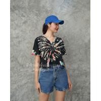 ราคา เสื้อครอปมัดย้อม ผ้ายืดCottonผ้าแมมเบิร์ต เสื้อมัดย้อม ผ้ามัดย้อม (22250665268)