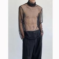 ราคา GKSSS เสื้อยืดแขนยาวผู้ชายเสื้อยืดตาข่ายโปร่งใสเซ็กซี่คอสูงป้องกันแสงแดดแขนยาว (22059476040)