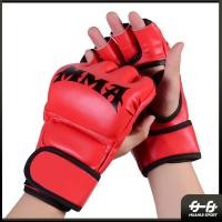ราคา นวมชกมวย ฟรีไซส์ นวมชกมวยครึ่งนิ้ว สีดำ สีแดง นวมชกมวย นวมชกมวย MMA 1 คู่ วัสดุ PU (22412413440)
