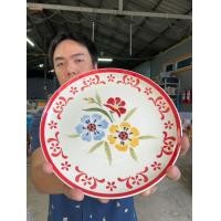 ราคา จานเซรามิค ขนาด 9 นิ้ว ลายดอกถาดวินเทจสีแดง เนื้อสโตนแวร์ลำปาง เพ้นท์มือ ออกใบกำภาษีได้ (22577519029)