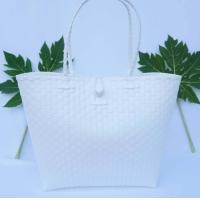 ราคา กระเป๋าสาน ตะกร้า ตระกร้าสานเส้นพลาสติก โทนสีขาว หลายขนาด หลายทรง (17580722543)