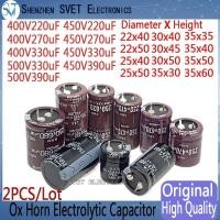 ราคา 2ชิ้น ล็อต Ox Horn Capacitor 400V 450V 500V 220UF 270UF 330UF 390UF JPN ตัวเก็บประจุอลูมิเนียม105 500V330uF 450v330uF 550V390uF (16832403416)