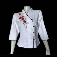 ราคา เสื้อ ลายปัก ดอกสร้อย กระดุม กะลามะพร้าว สีขาว สีเหลือง บานเย็น ฟ้า กรม กะปิ แดงสด ครีม (22222090251)