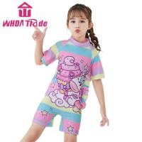 ราคา 2pcs Girls Unicorn Swimsuit Cartoon Printing One Piece Short Sleeve Swimsuit Swimming Cap (18320138420)