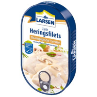 ราคา ลาร์เซ่น ปลาเฮอริ่งฟิลเล่ ในซอสเห็ดแชมปิญอง 200 มล Herring Fillet in Champignon Sauce 200ml Larsen brand (22735288355)