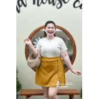 ราคา A17 กระโปรงกางเกงขาสั้นผ่าหน้าแต่งกระดุมไม้ ผ้ายืดวูลเวฟใส่สบายคุณภาพดีเอว34 54 (22648498583)