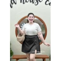 ราคา A17 กระโปรงกางเกงขาสั้นผ่าหน้าแต่งกระดุมไม้ ผ้ายืดวูลเวฟใส่สบายคุณภาพดีเอว34 54 (22648498588)