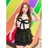 ราคา ชุดเซตสาวอวบเสื้อโบว์ กระโปรงระบาย (22651813054)