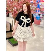 ราคา ชุดเซตสาวอวบเสื้อโบว์ กระโปรงระบาย (22651813053)