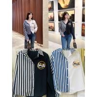 ราคา เสื้อเชิ๊ตแขนยาวลายริ้วทูโทน สกรีนสมาย น่ารักมากๆ (22508120272)