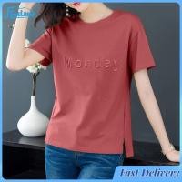 ราคา FunsLane Women Blouse Plus Size Embroidered Short Sleeves T Shirt Round Neck Pullover Printing Tops (21241708065)