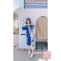 ราคา เดรสยางแขนยาวย้อมครามเนื้อผ้าฝ้าย (22128247274)