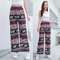 ราคา พร้อมส่งร้านในไทย กางเกงช้างขายาว ผ้าบางเบา กางเกงช้างขาปล่อย เอวยางยืด (22034360465)