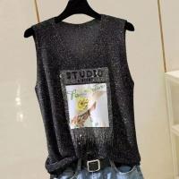 ราคา ANGELCITY เสื้อกล้ามคอวีผ้าไหมพรมวิ้งๆ ปักสกรีลายคนใส่หมวกลายดอกไม้ ผ้านิ่มใส่เย็นสบาย ยืดได้เยอะมากกก สาวอวบใส่ได้ (21794292857)