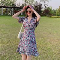 ราคา ชุดลายดอกไม้ เดรสสั้นลายดอกไม้สีม่วง ชุดเดรสกระโปรงลายดอกไม้สีน้ำเงิน ชุดเดรสกระโปรง (18111764908)