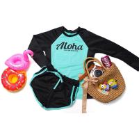 ราคา ชุดว่ายน้ำแขนยาวขาสั้นผ้าสกูบ้าลายAloha (15513470883)