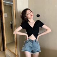 ราคา Vaka shop เสื้อครอปไหมพรมไขว้หน้า เสื้อแขนสั้น สไตล์เกาหลี โชว์เอวสุดเซ็กซี่ S013 (19698585186)