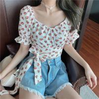 ราคา เสื้อครอปลายดอกไม้ เสื้อเอวลอยผู้หญิง เสื้อผูกข้างเอวสำหรับสาวๆสินค้ามือหนึ่งราคาโปรโมชั่น (15028933863)