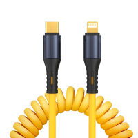 ราคา FELESS สายเคเบิลข้อมูลสปริงสีเหลือง 120W PD 27W ชาร์จเร็ว Carplay Type c Lightning Micro USB สำหรับ Android Apple XIAOMI HUAWEI VIVO (22049914817)