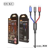ราคา OUKU X8 สายชาร์จ 3in1 ชาร์จโทรศัพท์มือถือ ชาร์จเร็ว 5A สายถักใช้ได้ 3 หัว สำหรับ iOS Micro Type C (22422551946)