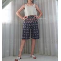 ราคา กางเกงแพนเค้ก ขาสั้น ผ้าฝ้ายพิมพ์ลาย เอวสม๊อกหลัง (17426572751)