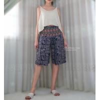 ราคา กางเกงแพนเค้ก ขาสั้น ผ้าฝ้ายพิมพ์ลาย เอวสม๊อกหลัง (17426572749)