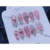 ราคา เล็บปลอมสำเร็จรูป สีเจลแท้100 ชมพูสดใสติดเพชรหัวใจ เล็บปลอมน่ารัก เล็บเจล เล็บปลอม เล็บปลอมสวย ทรงแหลมยาว (21890164873)