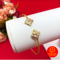 ราคา กำไลซีทองเหลืองแท้ ประดับเพชร ฟรีไซส์ งานดิบไม่ได้ชุบ เสริมบารมี ข้อมือโบราณ สไตล์วินเทจ vintage ทองโบราณ (22594395193)