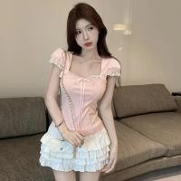 ราคา เสื้อยืดแขนสั้นปีกนกสีชมพู (22820185954)