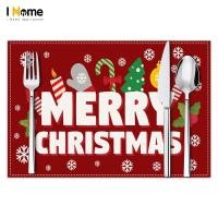 ราคา I Home appliances แผ่นรองจานคริสต์มาสการ์ตูนใหม่ตกแต่งโต๊ะอาหารสำหรับงานปาร์ตี้วันหยุดแผ่นฉนวนกันความร้อนผ้าลินินสีขาวพิมพ์ลาย (22733057962)
