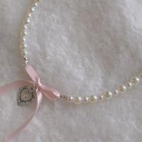ราคา สร้อยคอร้อนข้ามพรมแดนยุโรปและสหรัฐอเมริกาโบว์สีชมพู Love Cross Pearl Neck Chain Collar (22670861076)