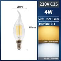 ราคา RGRRT E14 E27เอดิสันแบบย้อนยุคเอดิสัน4W 6W โคมไฟไส้หลอดไฟ LED ปล่องไฟแก้ว220V 240V G45 C35หลอดไฟ A60 G80 S764แก้วหลอดไฟเทียนสไตล์วินเทจ (22414003499)