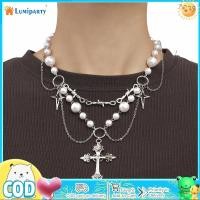 ราคา Womens Layered Cross Choker Necklace Cross Choker Double Layered Gothic Tassel Cross Star Cross Necklace Bead Cross Necklace (21729165806)