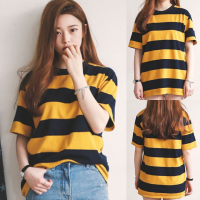 ราคา KD โกดังไทย เสื้อยืด มีไซส์ ลายทางเหลืองดำ ผ้าโพลีเอสเตอร์ (16539991127)