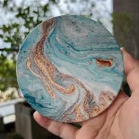 ราคา มีกล่องทุกชิ้น จานรองแก้ว แผ่นหินรองแก้ว ที่รองแก้ว ลายน้ำ หินอ่อน (17162261602)