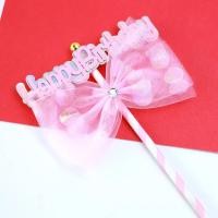 ราคา ป้ายปักเค้ก โบว์ตกแต่งเค้ก สีทอง ชมพู ฟ้า เงิน 12x21cm (21729324634)