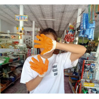 ราคา ถุงมือผ้า ถุงมือยาง ถุงมือ กันลื่น เคลือบยางพาราสีส้ม สามารถจับของมีคมทุกชนิด เกษตรได้ (10069240576)