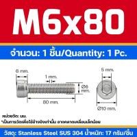 ราคา สกรู หัวจม สแตนเลส 304 เกลียวมิลตลอด M6 Hex Socket Head Cap SUS 304 (22017282142)